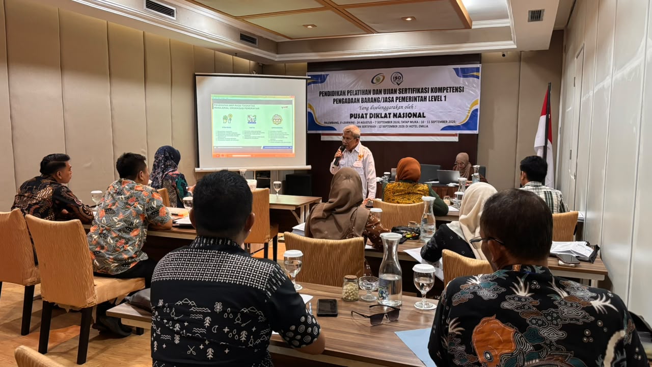 You are currently viewing Pusat Diklat Nasional Gelar Pendidikan, Pelatihan, dan Ujian Sertifikasi Kompetensi PBJP Level 1 di Palembang